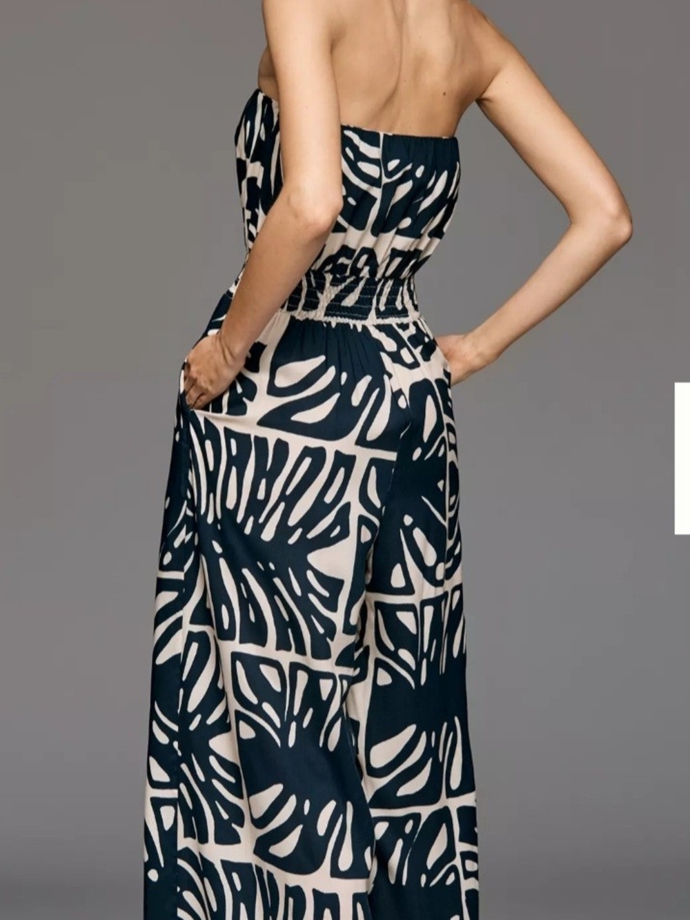 Strapless Navy & Cream Wide-Leg Printed Jumpsuit - Picture 2 of 3